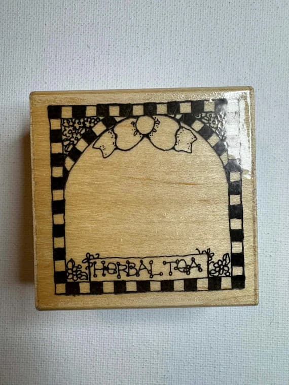 none - 2-3/8"x2-3/8" Herbal Tea Label Wood Mounted Rubber Stamp (L196) By D.O.T.S