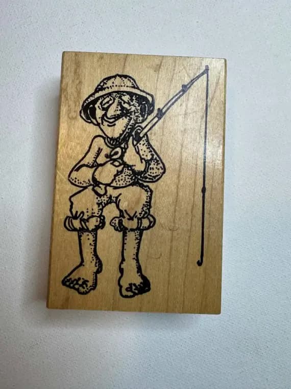 none - 2.5"x3.75" 1991 Grandpa Fishing Wood Mounted Rubber Stamp. Rubber Baby Buggy Bumpers