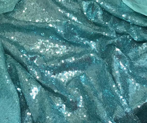 turquoise sequin - Turquoise SEQUIN Spangle Sewn on Mesh Fabric - 1 Yard