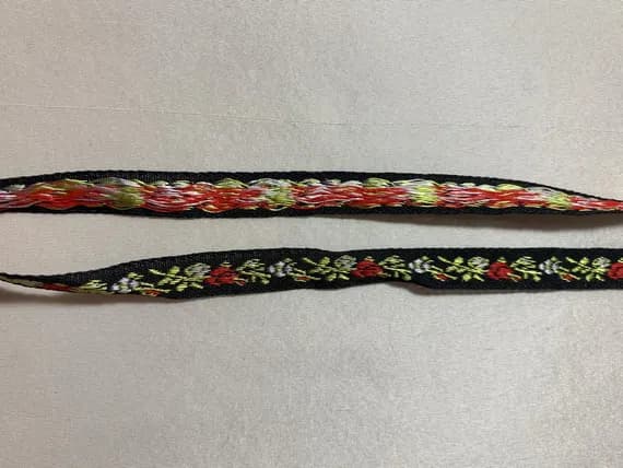 black none - Vintage Red Roses Flowers on Black- Jacquard Ribbon 7/16" wide -2 Yards-