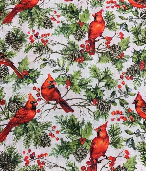 scarlet cotton fabric - Cardinals Pale Gray/Multi - The Scarlet Feather - By Deborah Edwards for Northcott Studio Fabrics