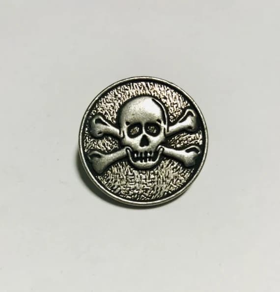 none - Gunmetal Skull & Crossbones Metal Button - 25mm / 1 inch - Dill Buttons Brand