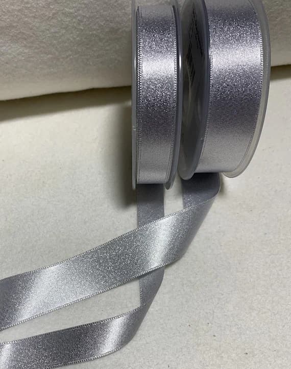silver none - Gray with Metallic Silver Double Sided Satin Ribbon Trim Made in France (2 Widths to choose from)