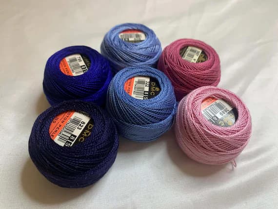 blue none - lot of 6 DMC 116 8 Perle Cotton Thread Balls; Size 8 new #149 Pink Blue