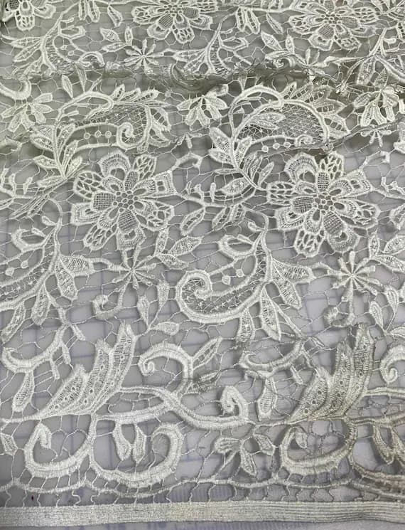 white lace - White Paisley Floral - Schiffli Lace Fabric