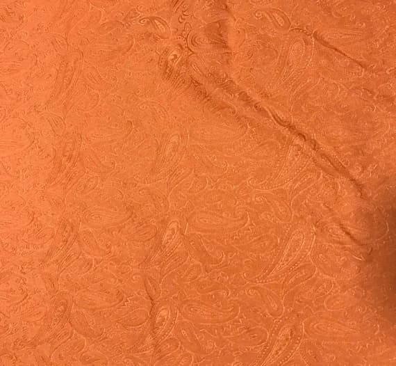 orange silk fabric - Hand Dyed Persimmon Orange PAISLEY - Silk Jacquard Fabric