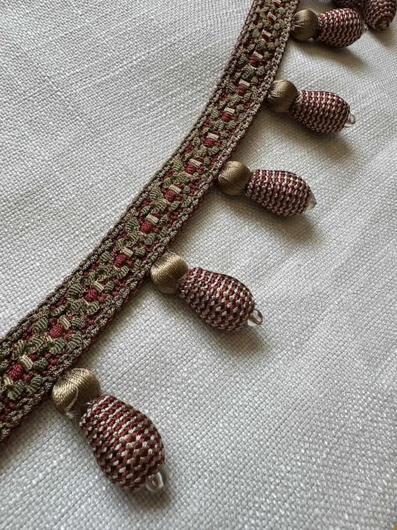gold none - Vintage Red Gold Green 2.5" Beads Ball Tassel Fringe -by the yard-