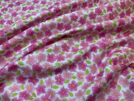 pink cotton fabric - Hibiscus Hummingbird Light Pink Floral Lewis & Irene Cotton Fabric