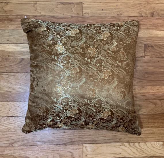 velvet fabric - Silky Brocade Pillow Cover - Bronze Paisley Floral - Handmade