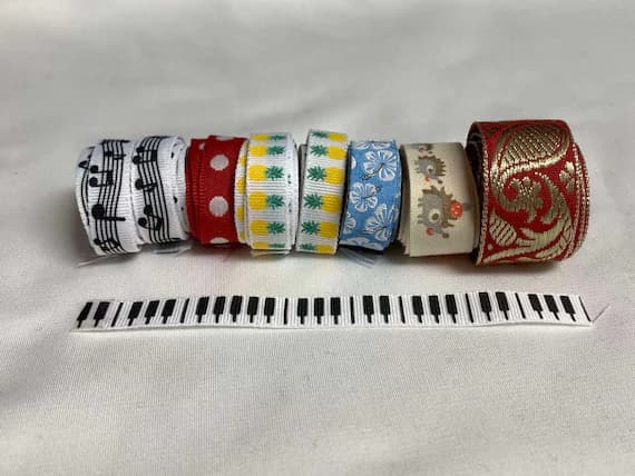 none - Printed Ribbon Remnant Scrap Bag (9 Pieces) Made in France