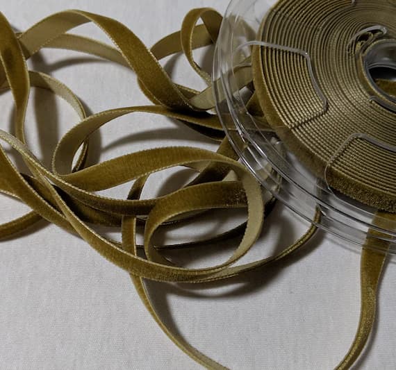 olive none - French VELVET Ribbon GOLDEN OLIVE by the yard 3/8 inch
