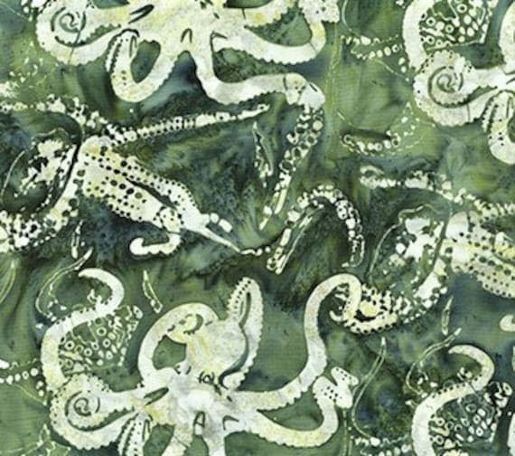 green cotton fabric - Grass Green Octopi - Into the Deep - Banyan Batiks Studio for Northcott Fabric