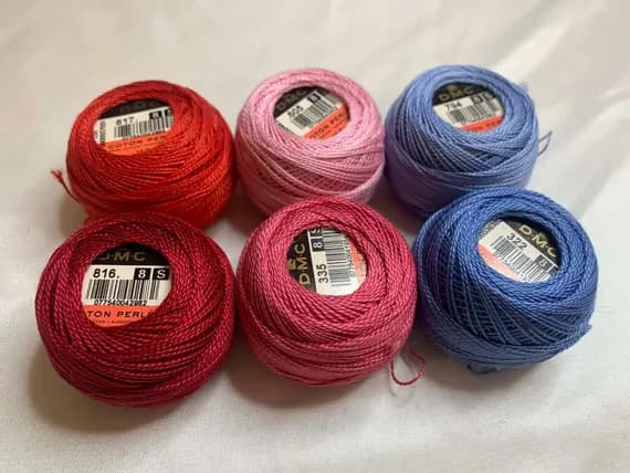 red none - lot of 6 DMC 116 8 Perle Cotton Thread Balls; Size 8 new #164 Blue Pink Red
