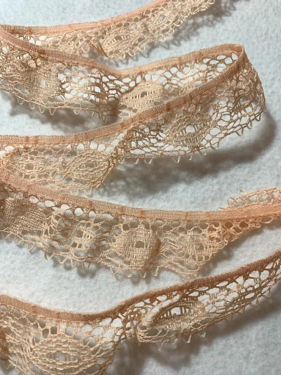 peach lace - Vintage Peach Ruffle Border Lace Trim 1-3/8" wide x 2 Yards