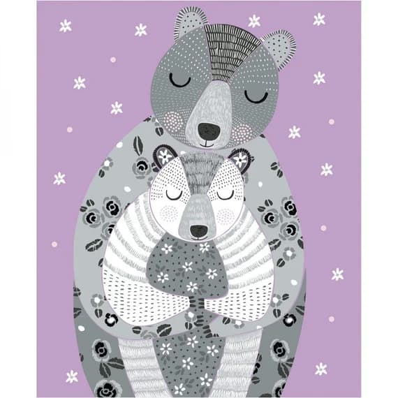 purple cotton fabric - Mama & Baby Bear Panel Purple - Bear Hug - Camelot Cotton Fabric