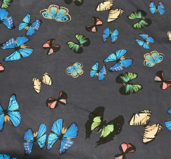 blue chiffon fabric - Blue with Butterflies - Silk Chiffon Fabric