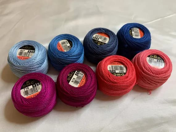 coral none - lot of 8 DMC 116 8 Perle Cotton Thread Balls; Size 8 brand new coral & blue #35