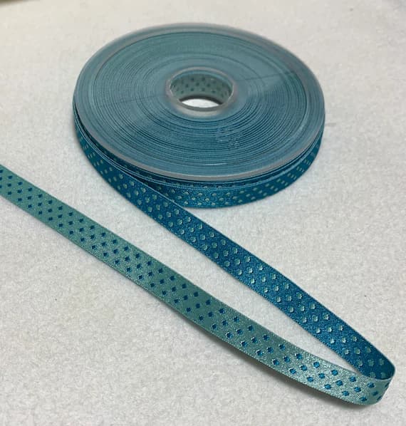 turquoise none - Teal & Turquoise Reversible Polka Dot Jacquard Ribbon Trim Made in France 3/8" wide
