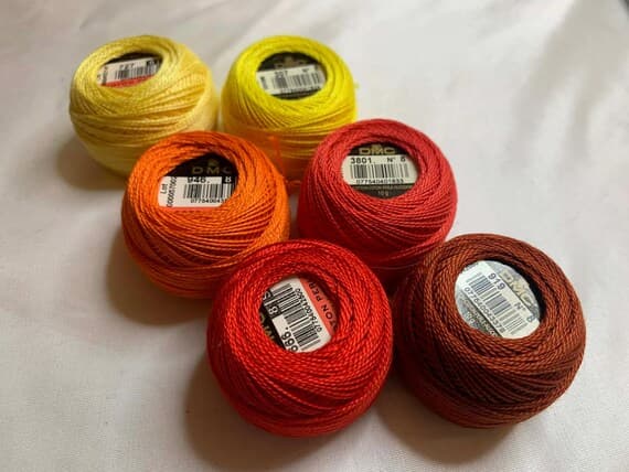 none - lot of 6 DMC 116 8 Perle Cotton Thread Balls; Size 8 new #84 Sunset