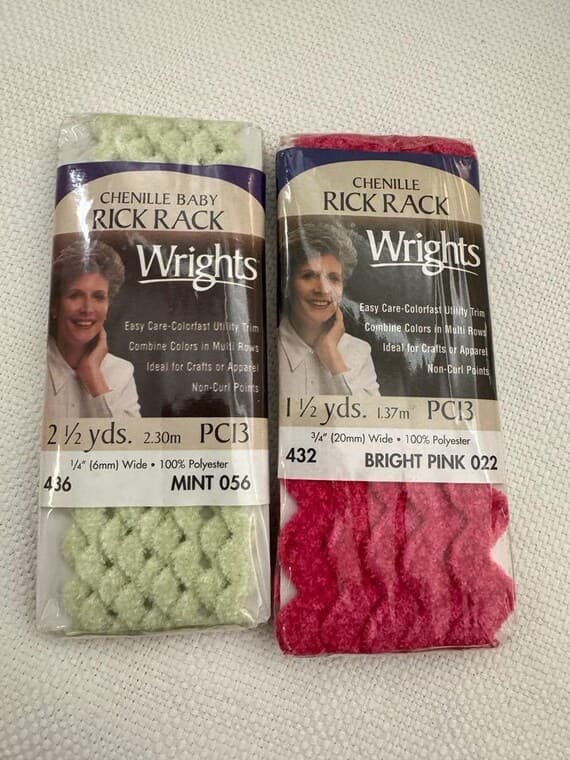 mint fabric - Wrights Vintage Chenille Rick Rack; Choose Mint or Bright Pink (2.5 Yards) New in package
