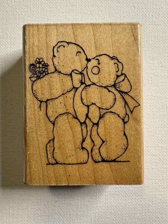 none - 2"x2.75" 1989 Kissing Bears Wood Mounted Rubber Stamp. Item# M112 By: D.O.T.S