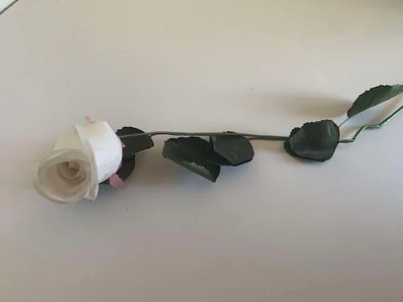 white fabric - White Long Stemmed Rose 26" - Vintage Millinery Floral Made in Japan