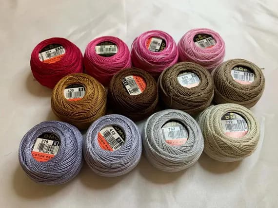 pink none - lot of 12 DMC 116 8 Perle Cotton Thread Balls; Size 8 new #178 Pink with Neutral