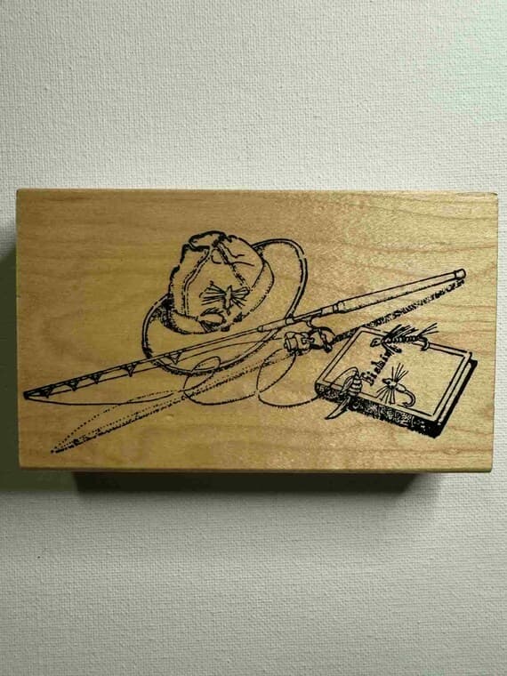 none - 3"x5" Fishing Gear Wood Mounted Rubber Stamp. By: Arizona Stamps; Tool