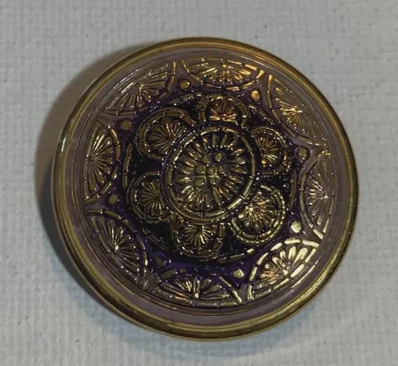 gold none - Hand Painted Mauve & Gold Floral Vintage Czech Glass Button 1-1/16"