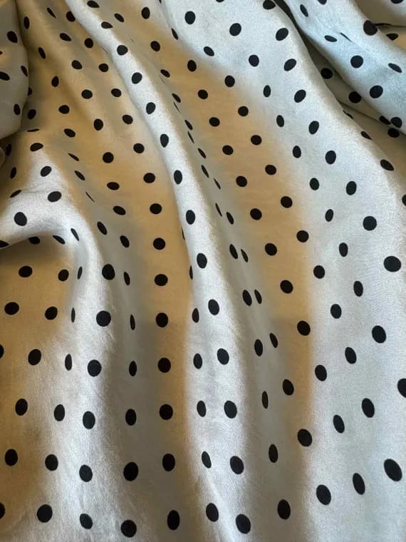 black charmeuse fabric - Hand Dyed Silk CHARMEUSE Fabric Ecru & Black Small Polka Dots