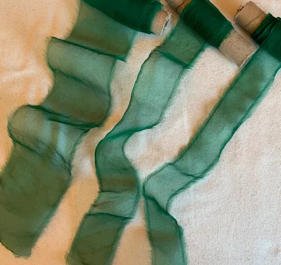 emerald none - Emerald Green Hand Dyed 100% Silk Sheer Organza Ribbon ( 4 Widths to choose from)