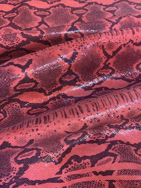 black leather - Red & Black SNAKESKIN Lambskin Leather Whole Hide 8 Square Feet