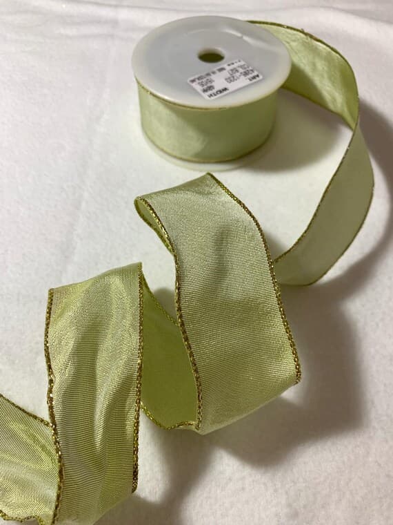 green none - Iridescent Pear Green Vintage Swiss Wired Ribbon 1-5/8"
