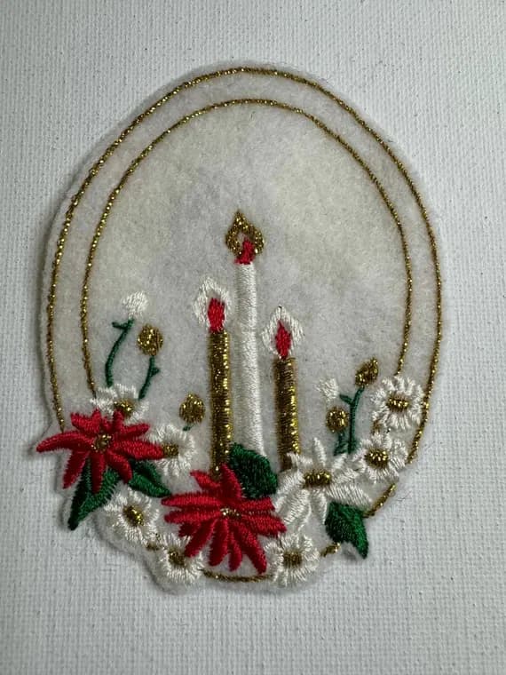 fabric - Vintage Christmas Candles and Poinsettia Embroidered Applique