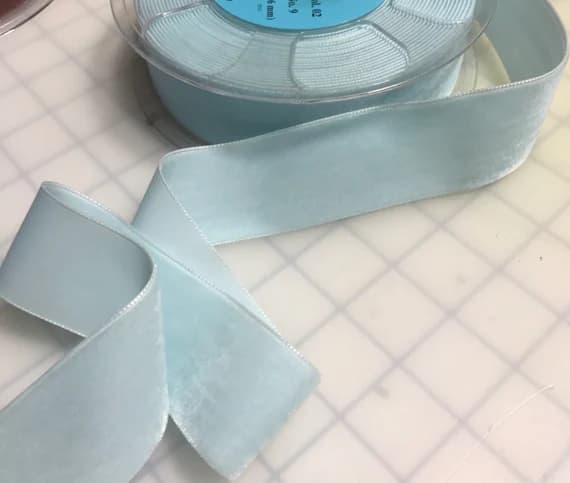 blue none - 2 yards French VELVET Ribbon ROBINS EGG Blue 1 1/2 inch wide