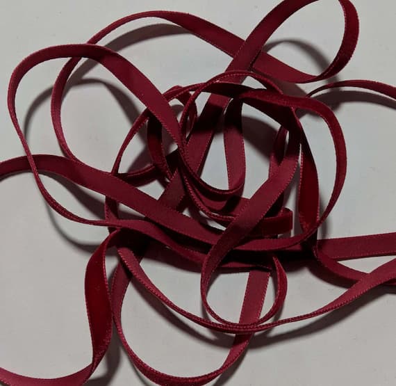 ruby none - 2.25 yards French VELVET Ribbon RUBY RED by the yard 3/8 inch
