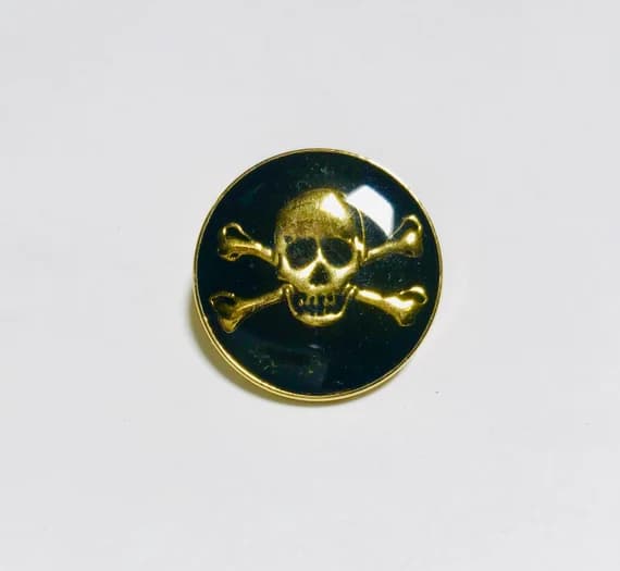 gold none - Gold Black Enamel Skull & Crossbones Metal Button - 25mm / 1 inch - Dill Buttons Brand (Set of 2)