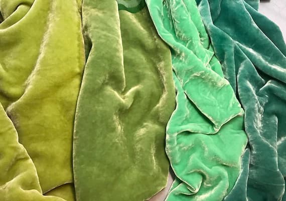 green velvet fabric - Pastel Green Sample Set - Hand Dyed Silk Velvet Fabric - 1/4 Yard x 45" Each