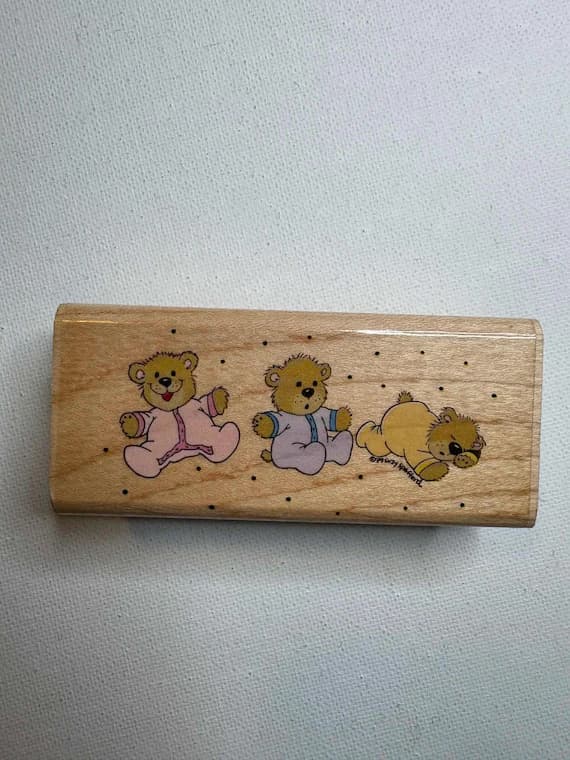 none - 1.5"x3.5" Slumber Bears Wood Mounted Rubber Stamp (256E) By Suzy Zoo
