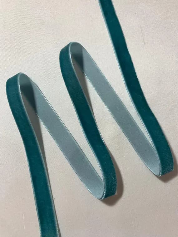 teal none - Dusty Teal French Velvet Ribbon (5/8" wide)
