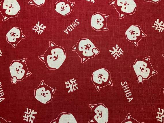 red cotton fabric - Red with Shiba Inu Dogs - Cosmo Japan Cotton Dobby Fabric
