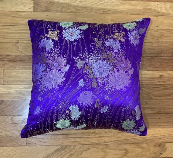 purple velvet fabric - Silky Brocade Pillow Cover - Purple Daisy Floral- Handmade