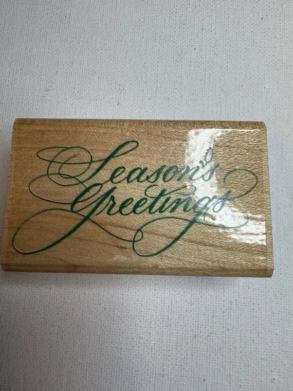 none - 2.75"x3" Season's Greetings Script Wood Mounted Rubber Stamp (A550-E) Rubber Stampede