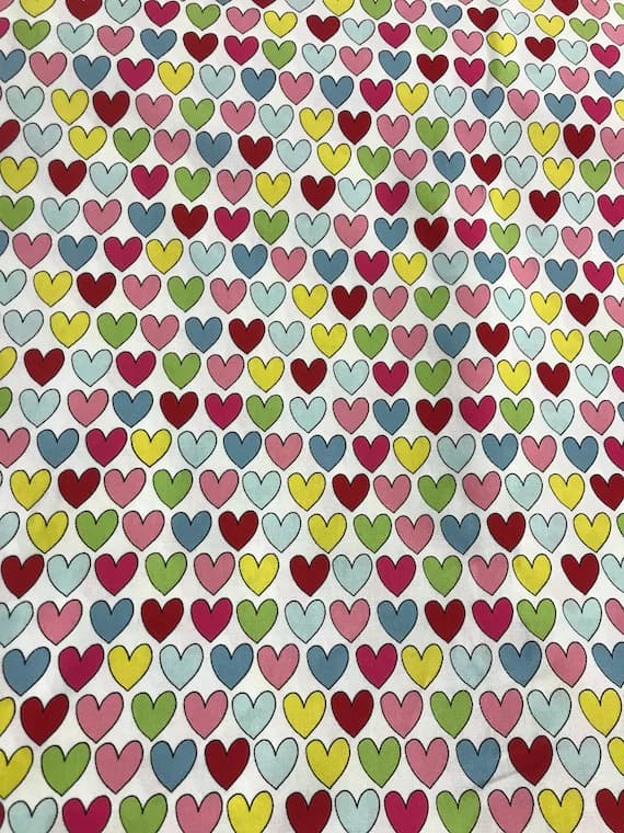 cotton fabric - Multicolor Hearts White - The Snake & I - Stof Cotton Fabric
