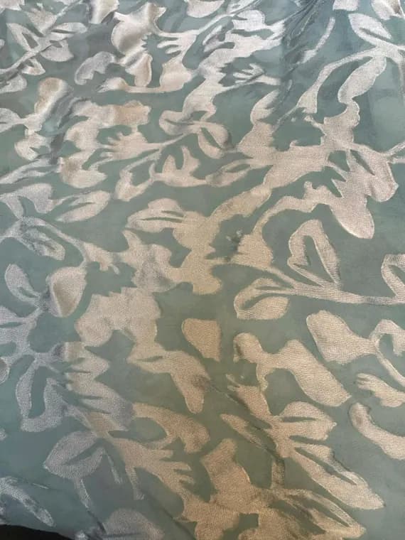 charmeuse fabric - Burnout Devore Satin - Robin's Egg Hand Dyed Floral Fabric 1/4 yard increments