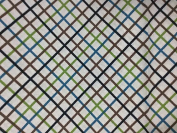 green linen fabric - Blue Green & Brown Plaid - Rayon/Linen Fabric