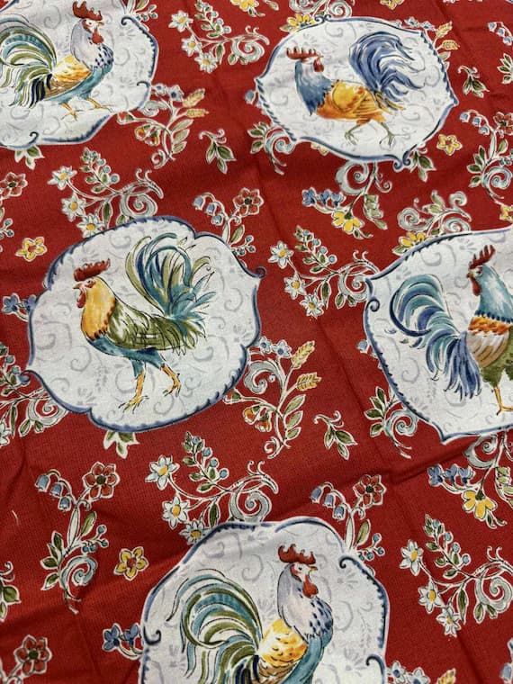 red cotton fabric - Red Roosters Morning Bloom Farmhouse Barn by Wild Apple 100% Cotton Fabric