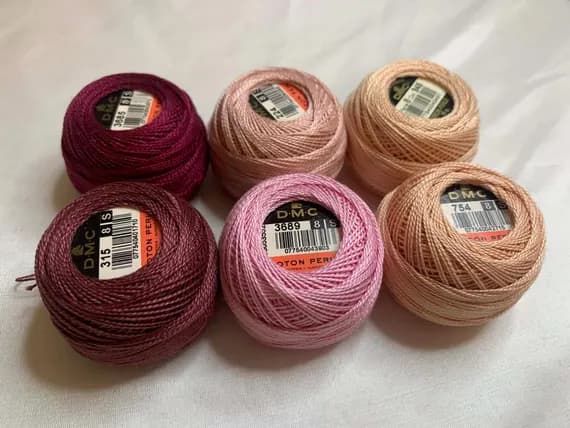 none - lot of 6 DMC 116 8 Perle Cotton Thread Balls; Size 8 new #165 Pinks