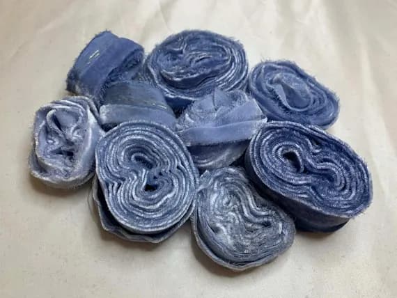 blue none - Hand Dyed Silk Velvet Fabric & Ribbon Remnant Lot Scrap Bag #195 French Blue