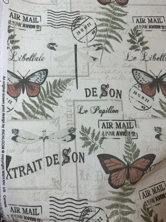 cotton fabric - Monarch Butterfly French Papillon - Richloom Cotton Canvas Fabric